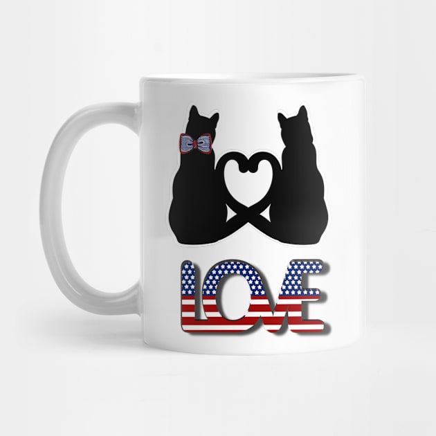 Love in American style and two black cats with tails creating a heart by Blue Butterfly Designs 